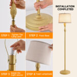 60" Gold Floor Lamp, Standing Lamp for Living Room, Bedroom, Office & Dining Room - Tall Corner Floor Lamps with Pull Chain Switch, Soft Lighting Farmhouse Design - Modern Floor Lamp (Bulb Included) - 图片 9