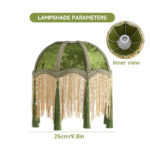 Lampshade with tassels, Victorian lampshade, golden 25cm velvet top replacement lamp, bell-shaped scallop lampshade (olive green) - 图片 6