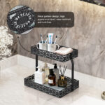 Bathroom Countertop Organizer, 2 Tier Wood Bead Vanity Organizer Tray for Bathroom Cosmetic Skincare Perfume Kitchen Coffee Station Organization(Black,Classic) - 图片 4