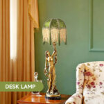 Lampshade with tassels, Victorian lampshade, golden 25cm velvet top replacement lamp, bell-shaped scallop lampshade (olive green) - 图片 7