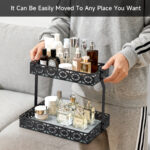 Bathroom Countertop Organizer, 2 Tier Wood Bead Vanity Organizer Tray for Bathroom Cosmetic Skincare Perfume Kitchen Coffee Station Organization(Black,Classic) - 图片 5