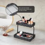 Bathroom Countertop Organizer, 2 Tier Wood Bead Vanity Organizer Tray for Bathroom Cosmetic Skincare Perfume Kitchen Coffee Station Organization(Black,Classic) - 图片 6