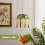 Lampshade with tassels, Victorian lampshade, golden 25cm velvet top replacement lamp, bell-shaped scallop lampshade (olive green) - 图片 9