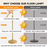 60" Gold Floor Lamp, Standing Lamp for Living Room, Bedroom, Office & Dining Room - Tall Corner Floor Lamps with Pull Chain Switch, Soft Lighting Farmhouse Design - Modern Floor Lamp (Bulb Included) - 图片 8