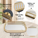 Durable Decorative Organizer for Dresser, Bedroom, Bathroom Countertops - Spacious with Handle in Your Desk Space，11.31x7.02x2 Inches, Scratch-Resistant - Gold Small (Large) - 图片 6