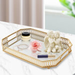 Durable Decorative Organizer for Dresser, Bedroom, Bathroom Countertops - Spacious with Handle in Your Desk Space，11.31x7.02x2 Inches, Scratch-Resistant - Gold Small (Large) - 图片 2