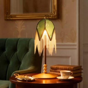 vintage Lampshade With Olive Green Velvet Tassel