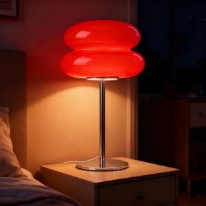 Bedroom Mushroom lamp, Medieval Modern Bedside Table lamp, dimmable Retro Egg Tart Headlight, Unique Home Mushroom Decoration Aesthetic Lovely Living Room Desk lamp (Red)