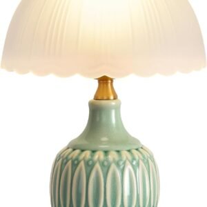 Vintage Lamp for Living Room,16" Modern Ceramic Table Lamps for Bedroom,Retro Bedside Nightstand Traditional Lamps, Classic Chinoiserie Green Lamp for Home Decor (Flower)