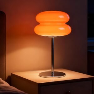 Bedroom Mushroom lamp, Medieval Modern Bedside Table lamp for Night Stands, Vintage dimmable Small Lamps, Cute Cool Desk Lamps Home Room Aesthetic Decor for Living Room(Orange)