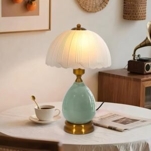 Vintage Lamp for Living Room,16" Modern Ceramic Table Lamps for Bedroom,Retro Bedside Nightstand Traditional Lamps, Classic Chinoiserie Green Lamp for Home Decor (Oval)